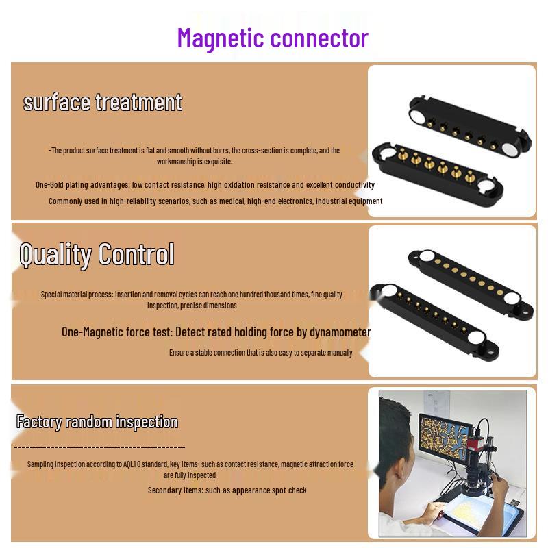 5-Pin Magnetic Connector with Solder Wire and Bend-Resistant Male & Female Gold-Plated Spring Pin Contacts