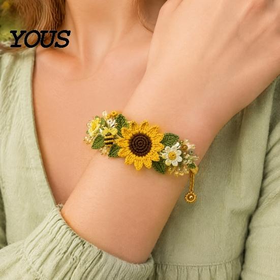 Handmade Accessory DIY Kit Crochet Bracelet Kit, Flower Craft Set with Beads, Yarn And Beads Floral Making for Beginners, Gift Beginners