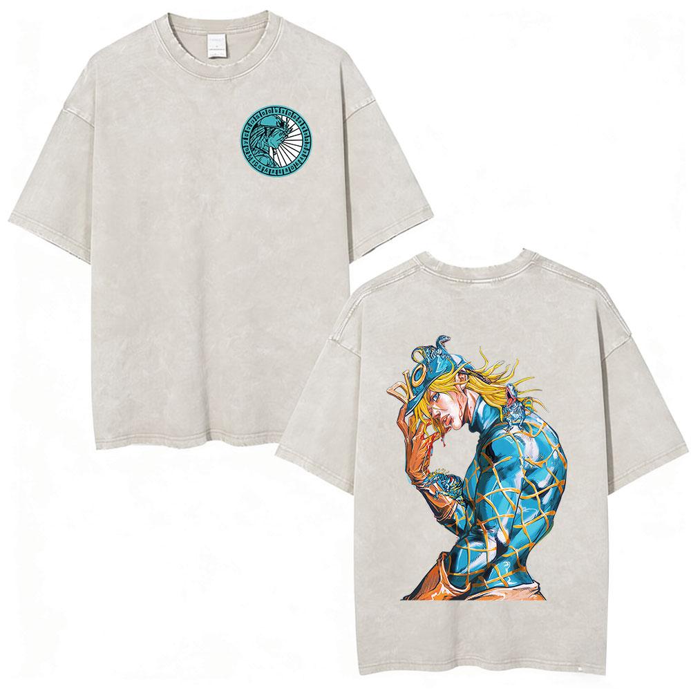 Anime Jojo Bizarre Adventure Manga Vintage Acid Washed T Shirt Men Women Casual Short Sleeves T-shirt Streetwear