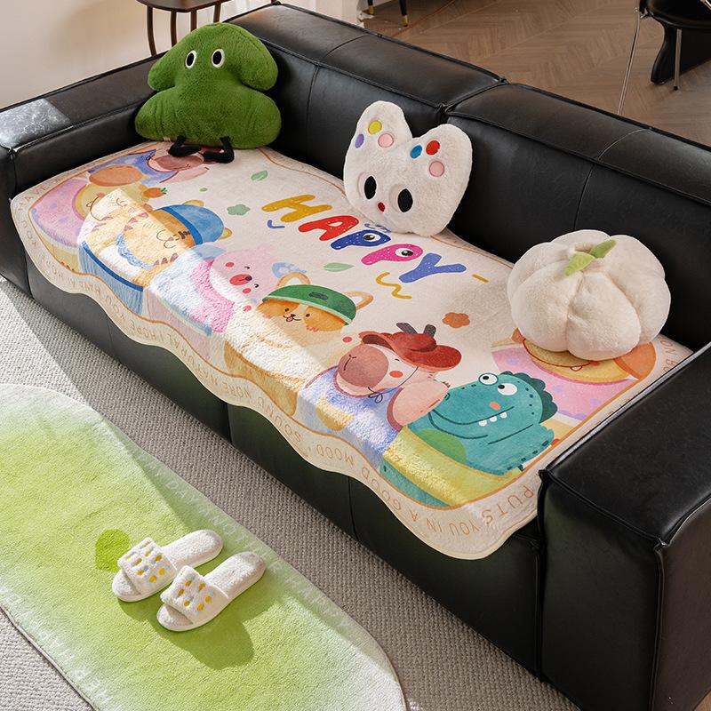 Plysch Specialformad Soffkudde Höst Och Vinter Ny Lädersoffa Sittdyna Fixerad Halkfri Dopamin Tecknad Sofföverdrag Tyg Handduk
