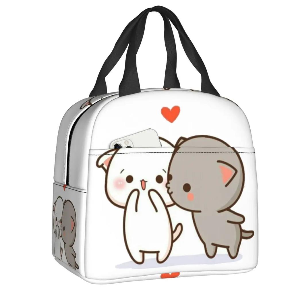 Cartoon Mochi Katze Peach Und Goma Brotdose Frauen Wiederverwendbar Auslaufsicher Kühlbox Thermisch Essen Isoliert Lunchtasche Kinder Schule Kinder