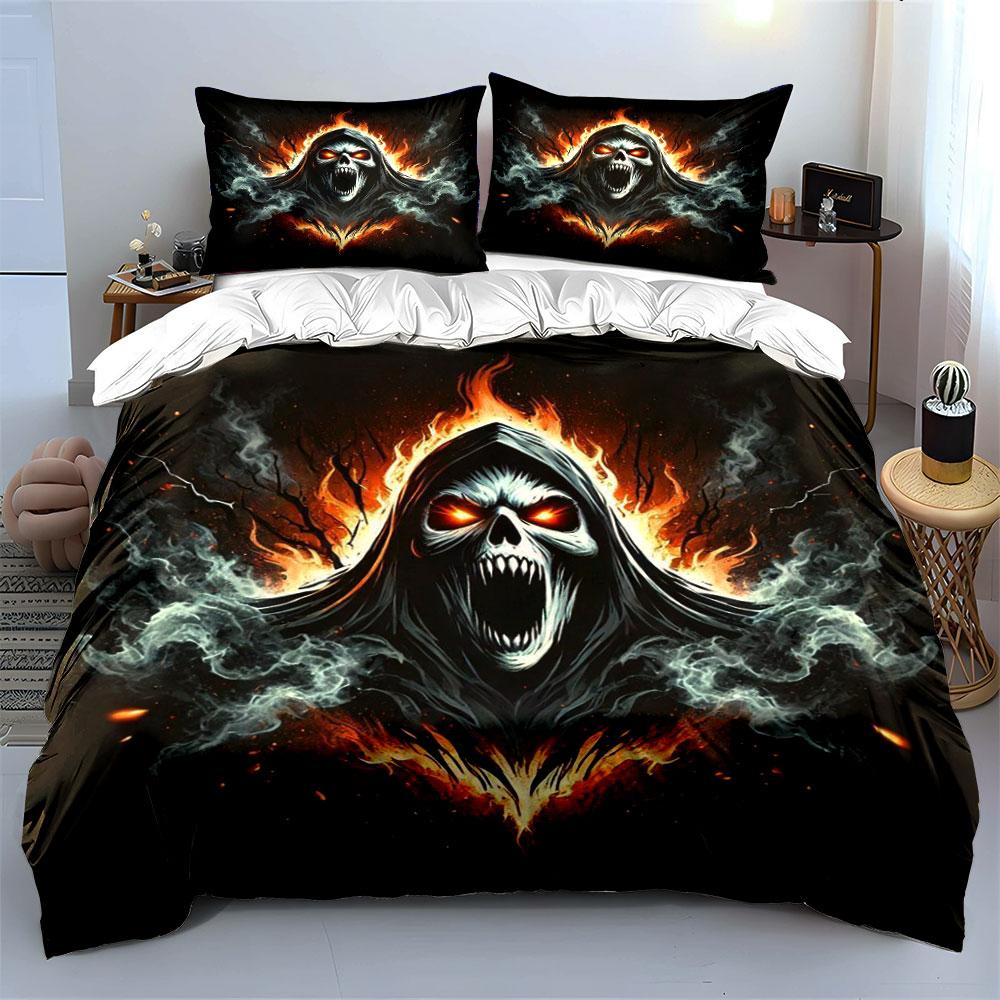 Flaming skull with smoke. Bedding sets Duvet cover sets Duvet covers Pillowcases(1*Duvet Cover 2*Pillowcases without duvet insert)