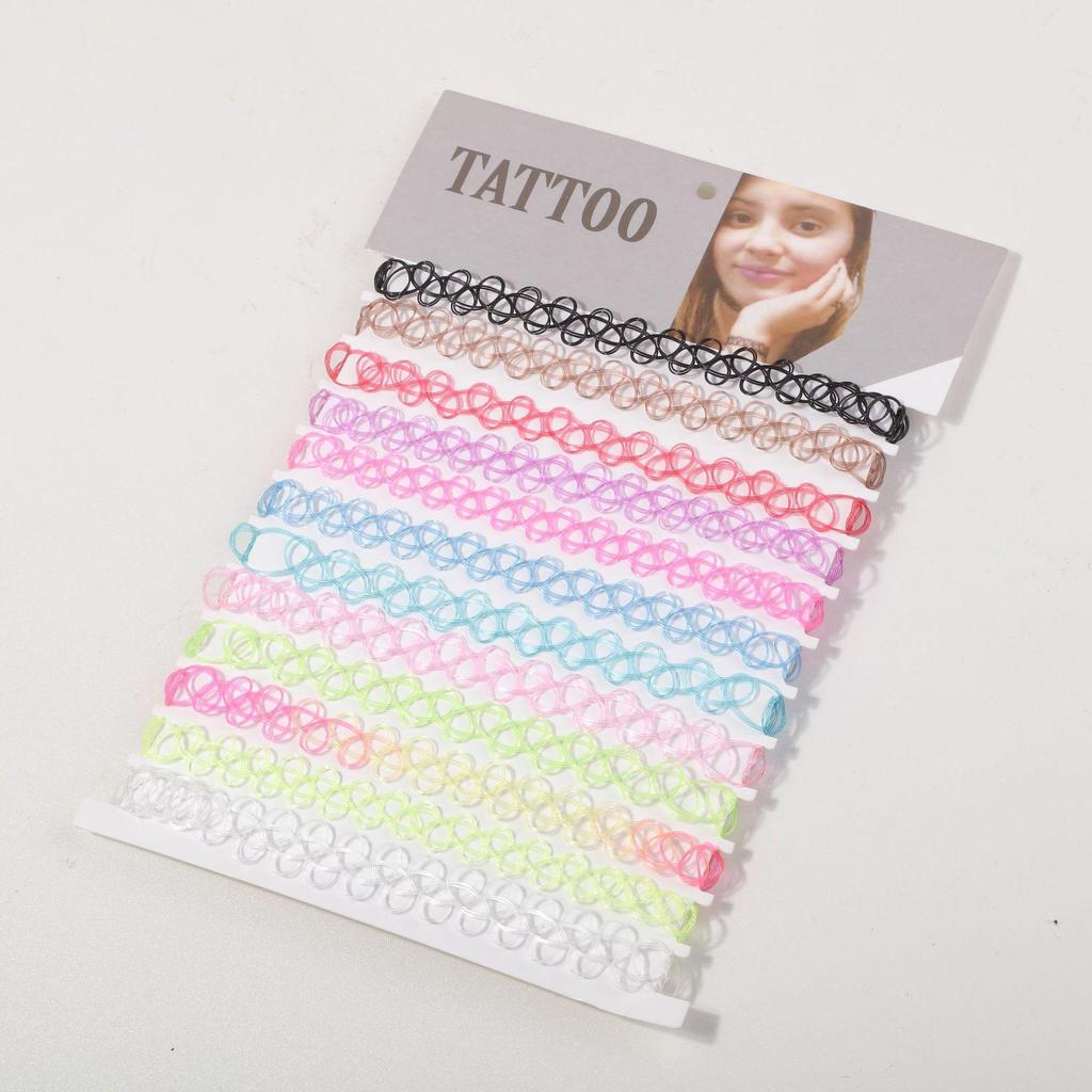12pcs Hot Sale Vintage Chokers Necklaces For Women Stretch Tattoo Necklaces Elastic Chocker Simple Trendy Girls Short Pendant