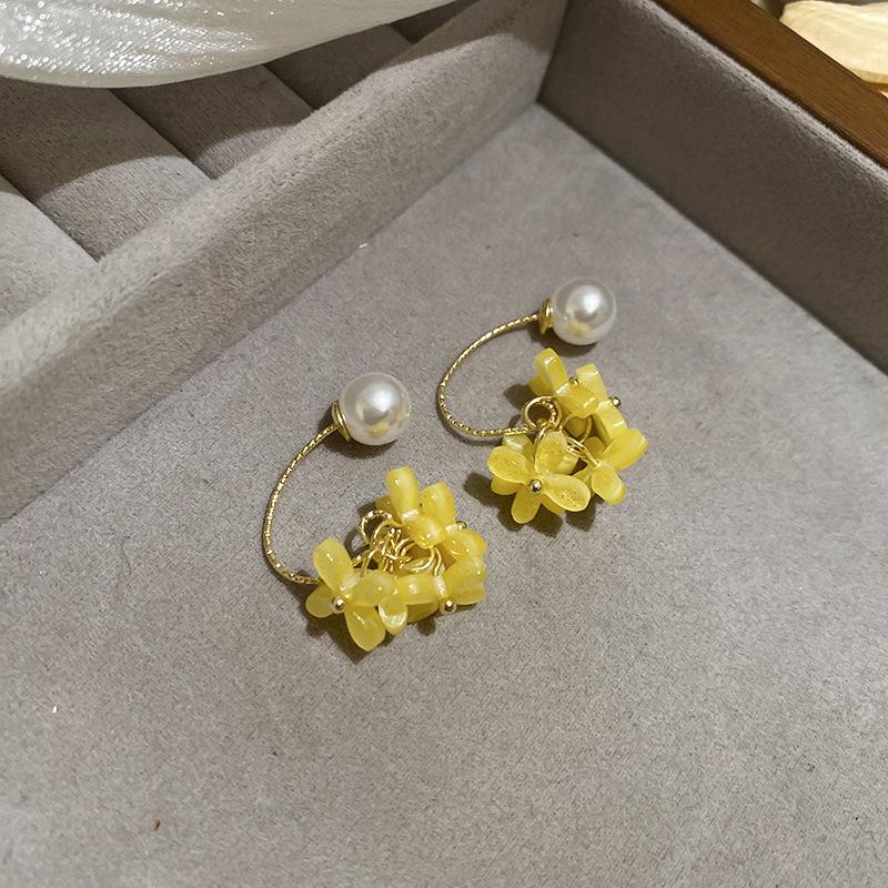 Super fairy pink flower love fringed earrings versatile temperament earrings light luxury earrings women