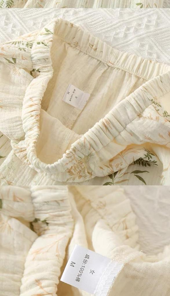 Netakara Double Gauze Long with Loungewear Solid Winter Long Sleeve Green Women's Pajamas, Sleeve, 100% Cotton, Pockets, Set, Comfortable, Color,