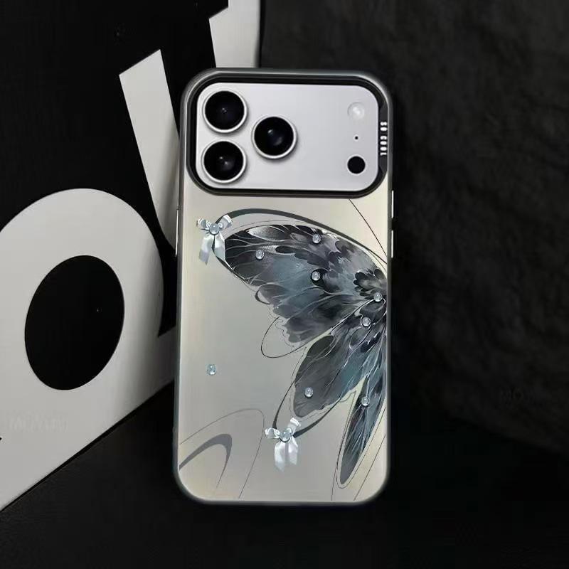 Blue Ink Butterfly Phone Case for iPhone 12/13/14/15 Pro, 16 Pro Max, 17