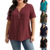 Women's Plus Size Minimalist Loose V,neck Single,breasted Short Sleeve Top