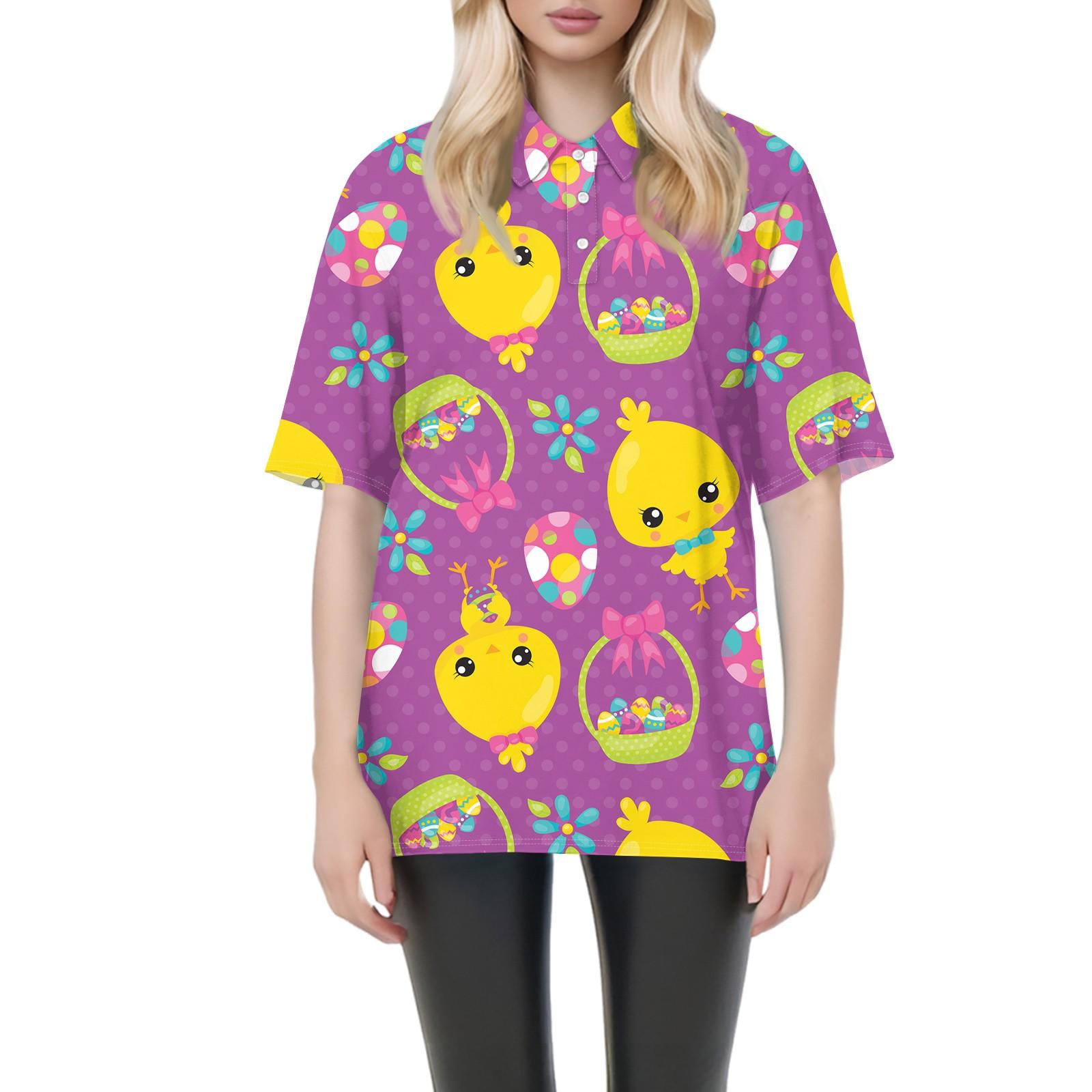 

Женская мода повседневная блузка с коротким рукавом и принтом Пасхи на лацканах XL