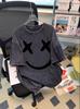 Women's Retro Washed Distressed Smiley Face Cotton Short Sleeve T-Shirt - Summer Trendy High Street Hip Hop Fashion