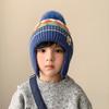 Autumn and winter boys and girls rhombus windproof ear hats baby knitted thickened wool hats winter children's warm hats