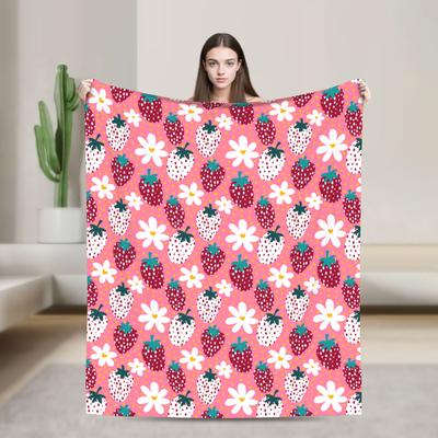 Pink Strawberry Print Blanket Quality Warm Soft Throw Blanket Winter Picnic Outdoor Aesthetic Bedspread