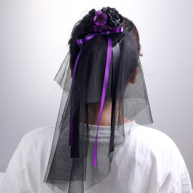 Women’s Halloween Witch Veil Gothic Style Ribbon Costume Headdress For Theme Parties And Cosplay