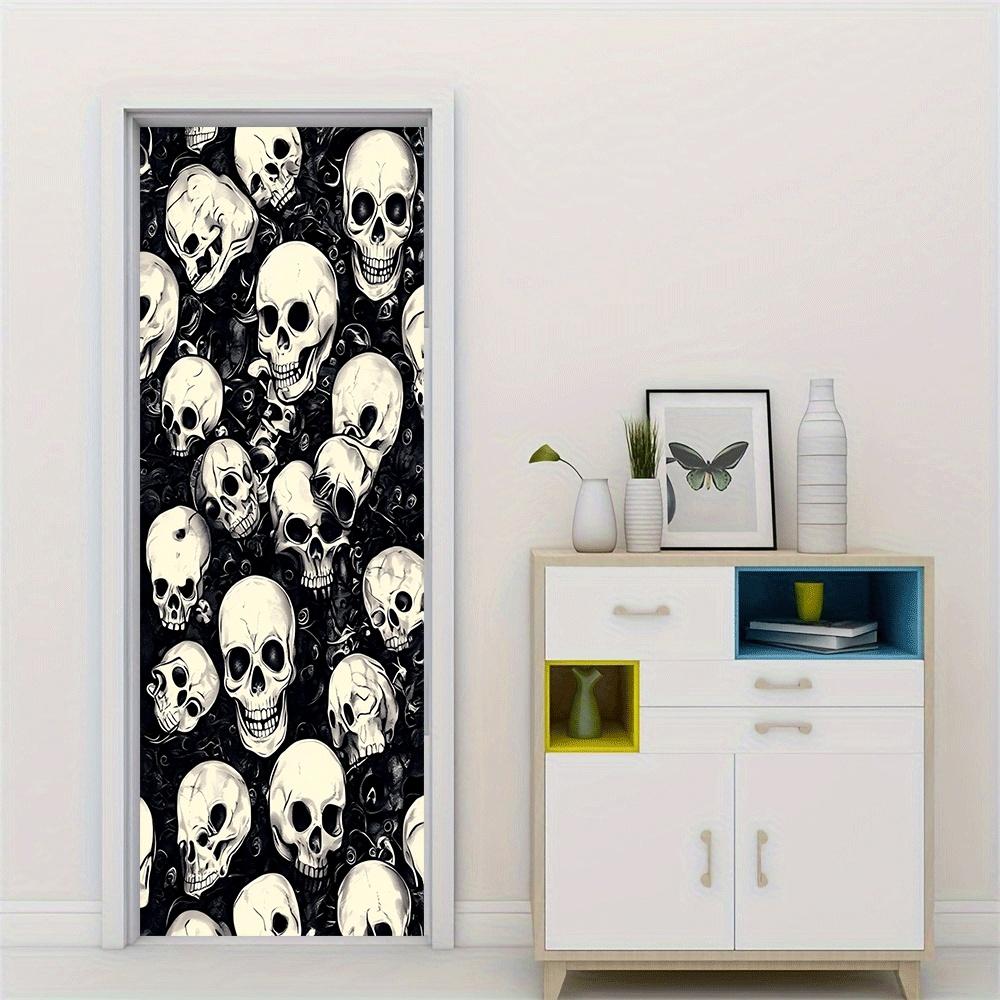 2pcs Dark Style Skull Wall Stickers Gothic Horror Theme Bedroom Living Room Decoration Stickers Halloween Party Decoration Self