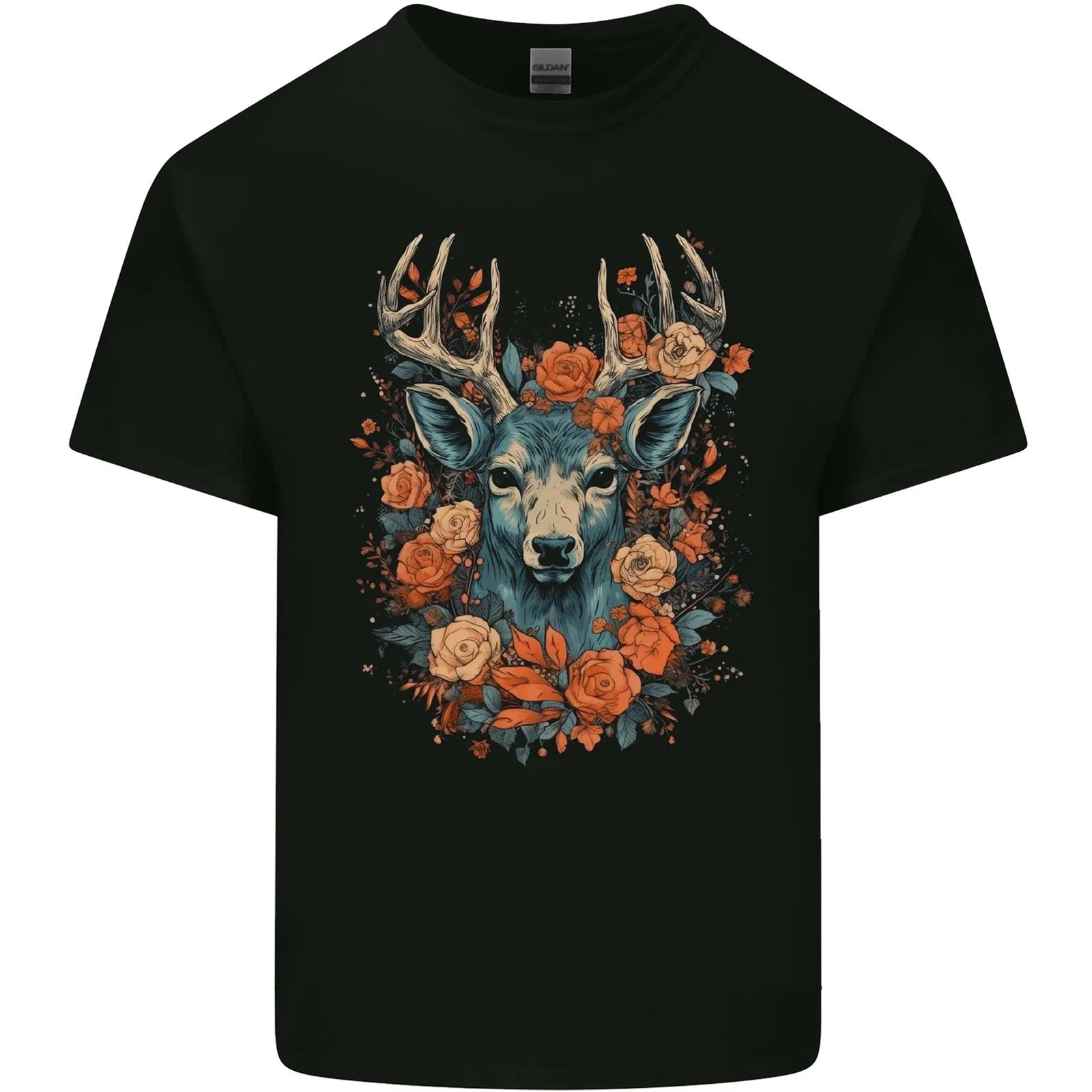 A Fantasy Deer With Flowers Kids T-Shirt Childrens 100