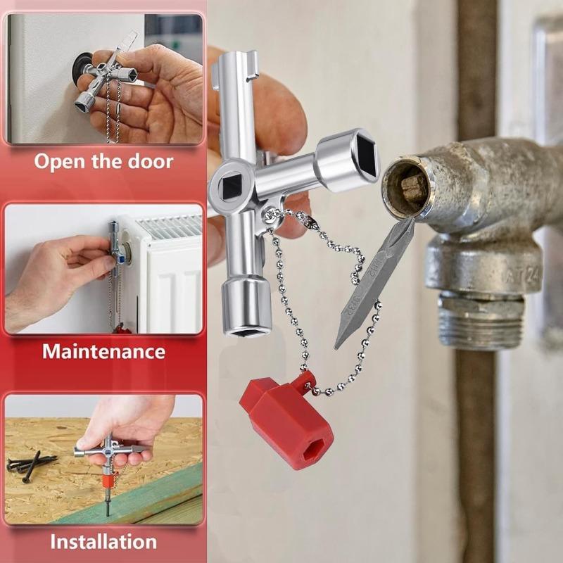 4in1 Silver Key Wrench Electrical Elevator Control Cabinet Valve Multi Purpose Zinc Alloy Triangular Wrench Portable Hand Tools
