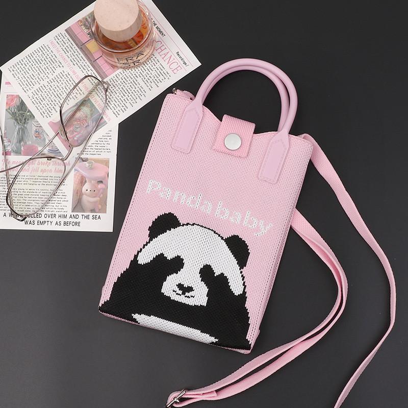Playful Print Panda Knitted Handbag Stylish Small Crossbody Purse Perfect For Casual Outfits