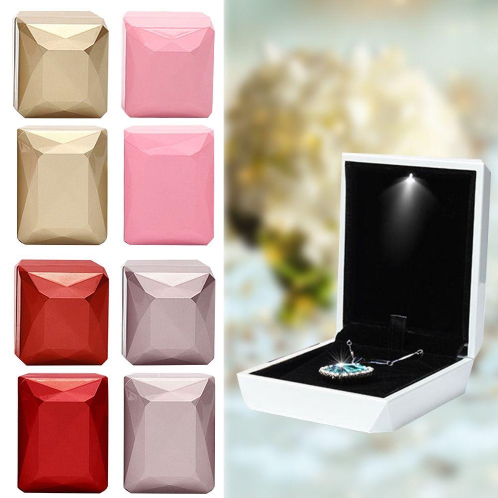 With LED Light Jewelry Storage Box Baking Paint Pendant Necklace Organizer  for Proposal Surprise