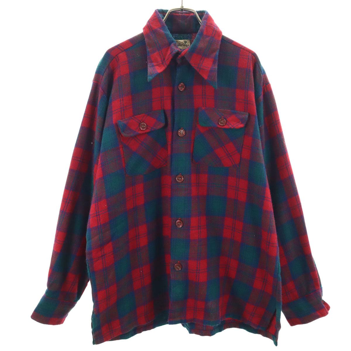 

Винтажная шерстяная рубашка с клетчатым узором 70-х годов, с длинным рукавом, L, красная, мужская, б/у