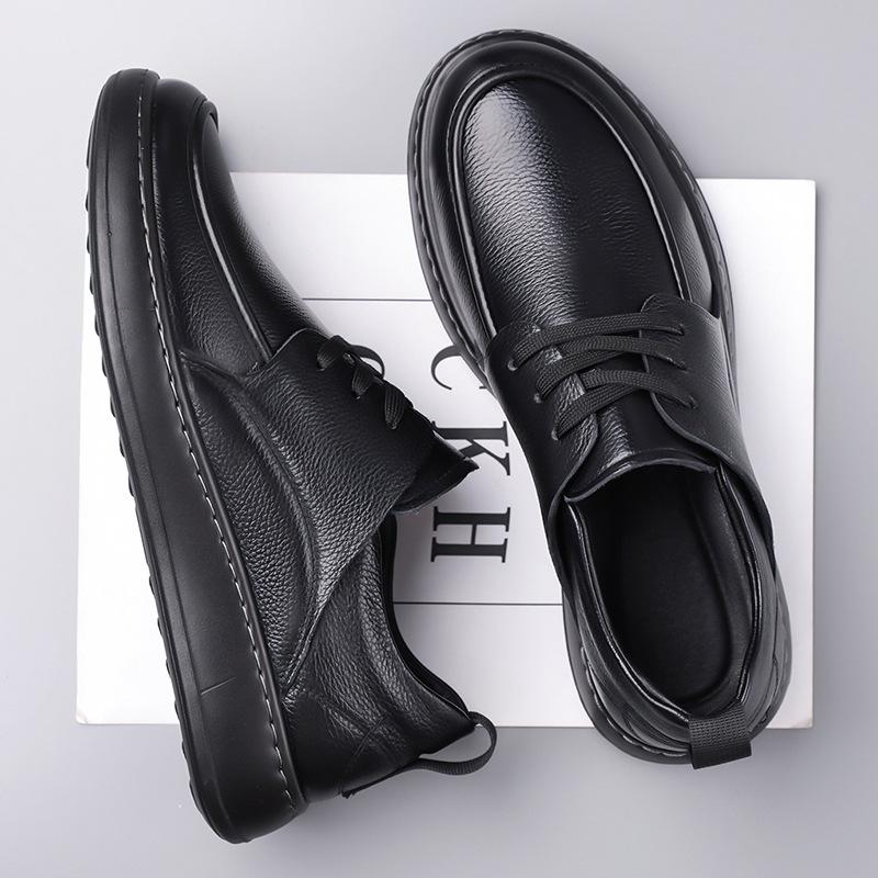 Men's Business Casual Leather Shoes Spring Autumn New Solid Color Fashion Casual Shoes for Man Lace-up Anti-slip Loafers Male