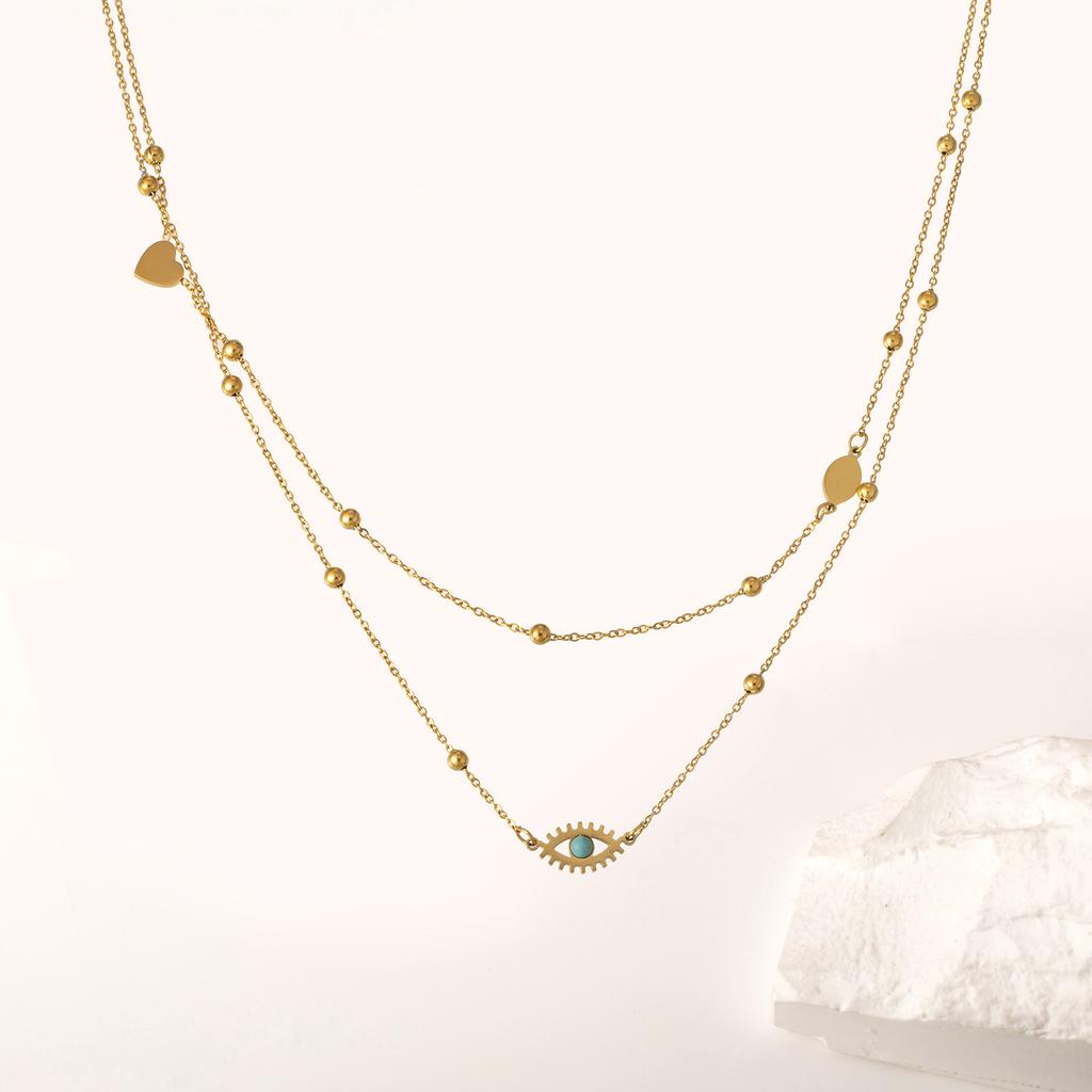 IFYOUOO Stainless Steel Multilayer 2in1 Eye Pendant Necklace For Women New Girls Clavicle Chains Jewelry Holiday Gifts