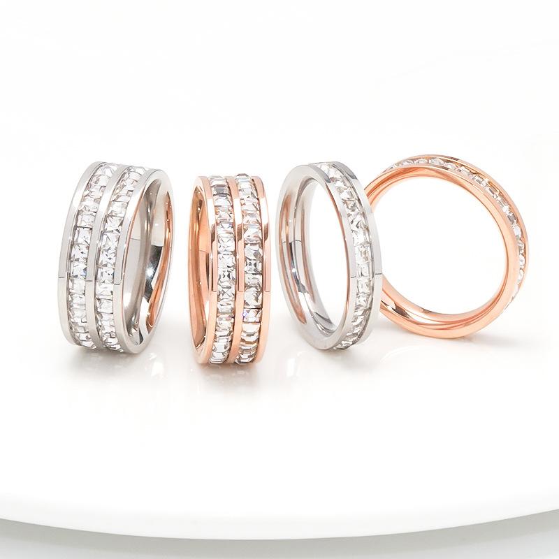 Elegant korean style minimalist titanium steel ring - women's diamond-cut stainless steel ring