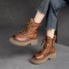 Autumn Winter Genuine Leather Platform Martin Boots for Women Distressed Finish Chunky Sole Side Zipper Ankle Boots