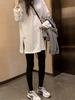 Women's Large European Style White Long-Sleeve T-Shirt - Loose Mid-Length Base Layer for Spring, Autumn, Winter.