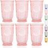 Růžové sklenice Highball sada 6 kusů vintage skleněné nádobí růžové sklenice na pití pro milovníky barevného skla a barevného pití