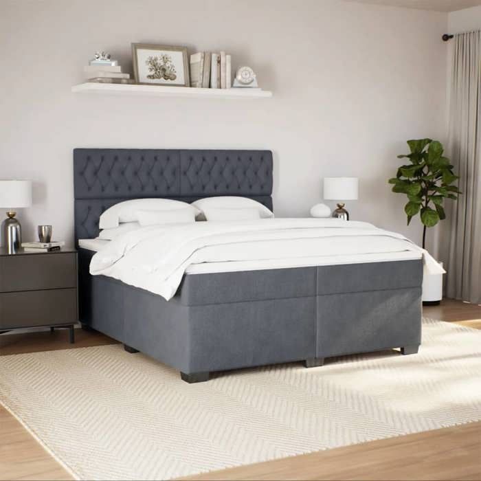 VidaXL Slatted Bed Base and Mattress Dark Grey 200x200cm Velvet 3291009