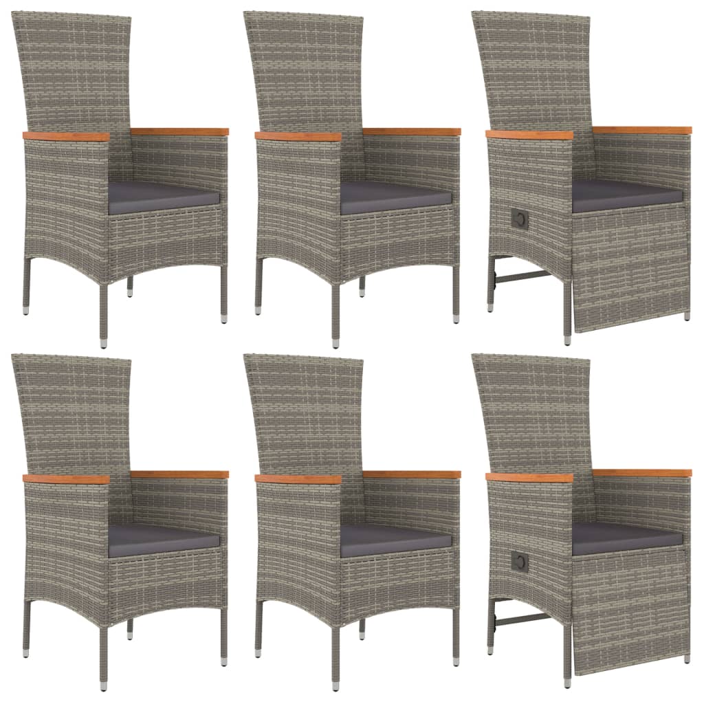 Vidaxl 7-Cz. Garden Furniture Set With Cushions, Grey, PE Rattan