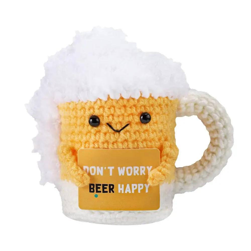 

Funny Crochet Beer Handmade Ornaments Emotional Support With Card Desktop Ornament Handmade Knitte Beer Festival Gift Home Decor жёлтый