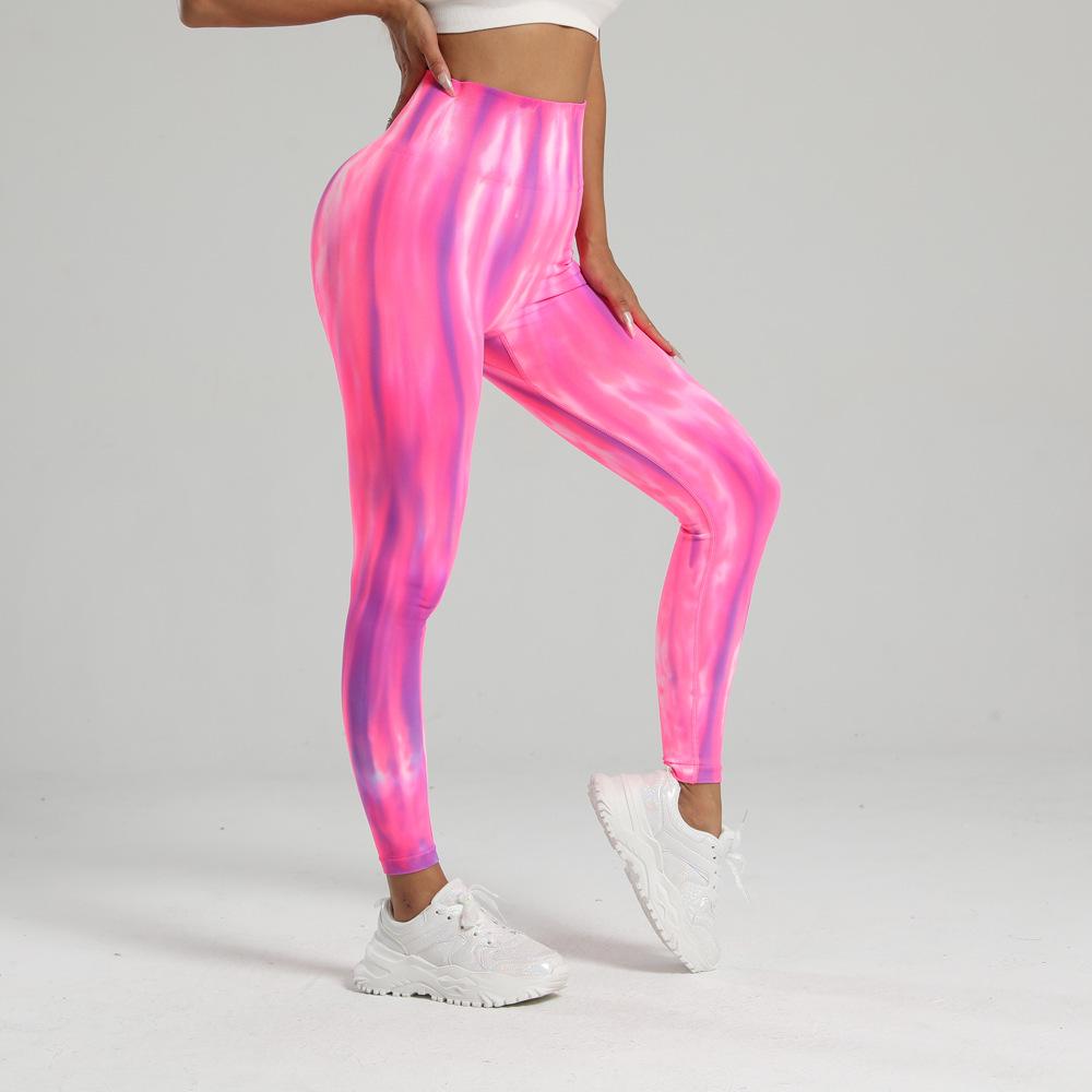 Pantaloni de Yoga Seamless cu Talie Înaltă Aurora Tie-Dye în 12 Culori pentru Femei - Uscare Rapidă, Colanți Fitness cu Efect Piersică la Șold