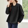 Cotton Shirt Pullover Top Crew Neck Long Sleeve Shirt Commuter Loose Top