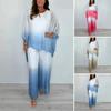 Summer Chiffon Gradient 2 Piece Set for Women Plus Size Crew Neck Top Wide-leg Pant Set Casual Loungewear Outfit