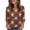 Women's Fashionable Casual Christmas Printed V-neck Top