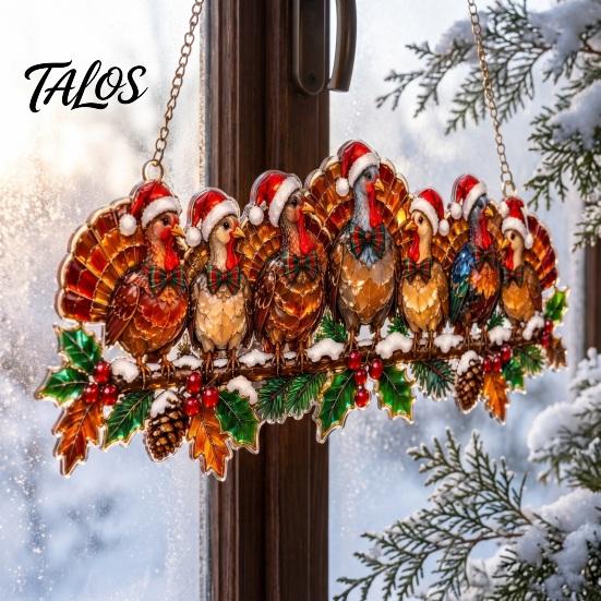 Indoor Outdoor Decorative Pendant Christmas Animal Suncatcher, Window Hanging Decor, Acrylic Holly Branch Sun Catcher, Creative New Year Gift Rainbow