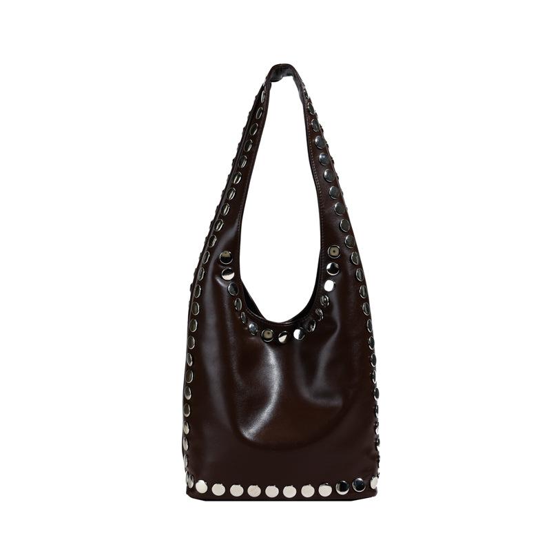Premium Sense Bag Women 2025 New Punk Style Retro Casual Single Shoulder Underarm Rivet Tote Bag