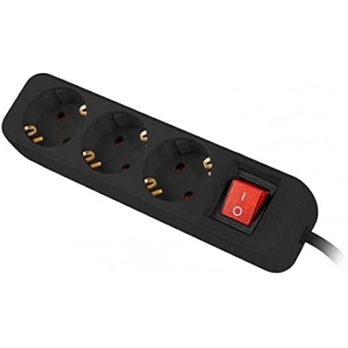 Bande Multiprise - LANBERG - Modèle 3 Sorties SCHUKO - Protection Noire - 2500W - IP20