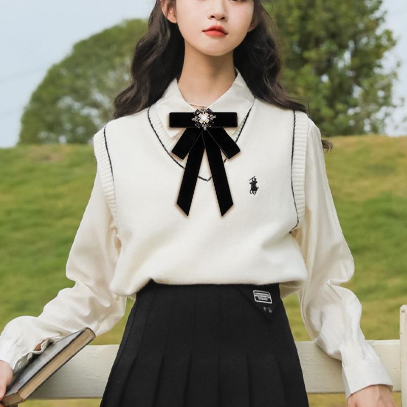 Black Fabric Bow Brooches For Women College Style Collar Flower Lapel Pins  Necktie  Jewelry Gifts