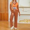 Women's Halloween Print V-Neck Long Sleeve Pajama Set with Pockets Loose Fit Sleepwear Set