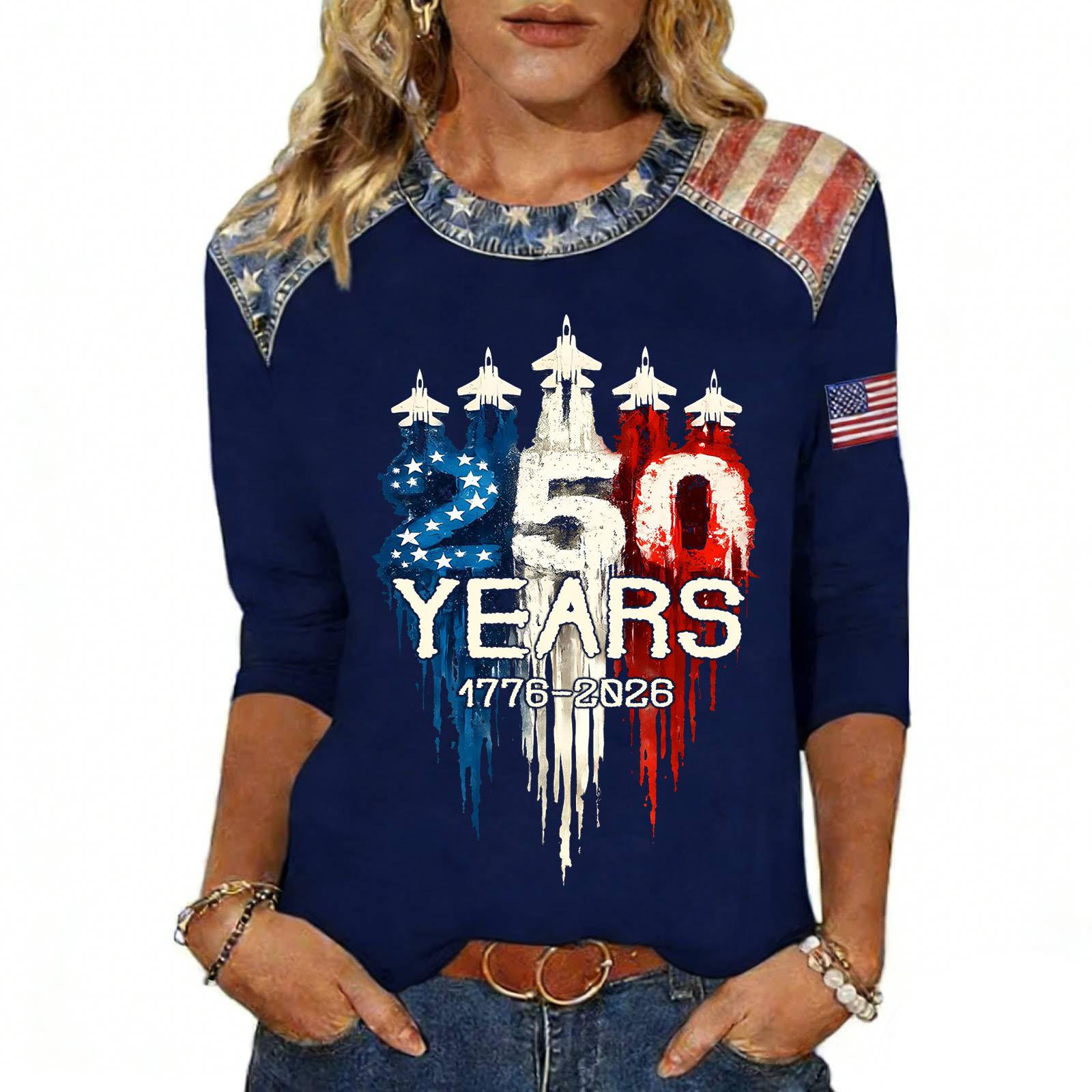 

Женская модная повседневная футболка с принтом ко Дню независимости M тёмно-синий