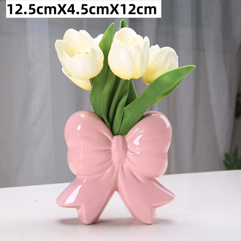 Bowknot Ceramic Vase Handmade Pottery Plant Flower Pot Floral Arrangement Display Crafts Office Decoration Home Accessories