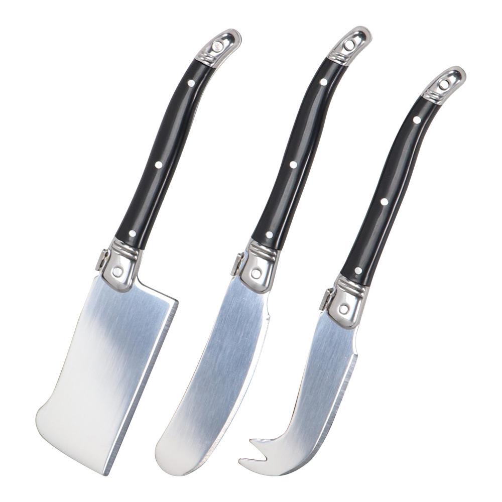 

Three-Piece Stainless Steel Cheese and Butter Knife Set with Plastic Handles Three-Piece Set (Bubble Wrap)