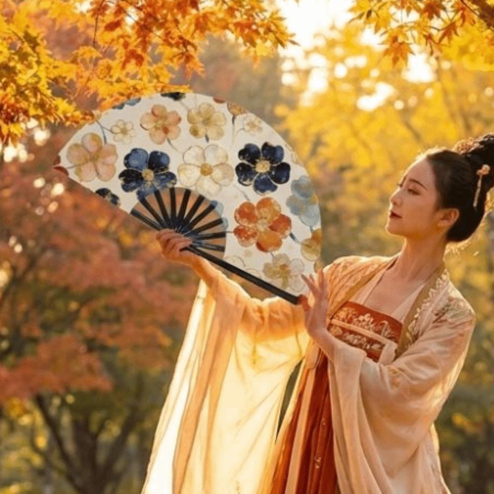 Exquisite Vintage Chinese Flower Hand Fan Handmade Decorative Portable Folding Fan Floral Pattern Summer Cooling Fan Dancing Use