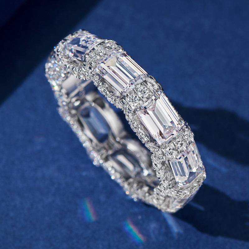 Gorgeous Sterling Silver Full Bling Iced Out Proposal Bright Zircon Rings for Female Wedding Band Bridal Accessories