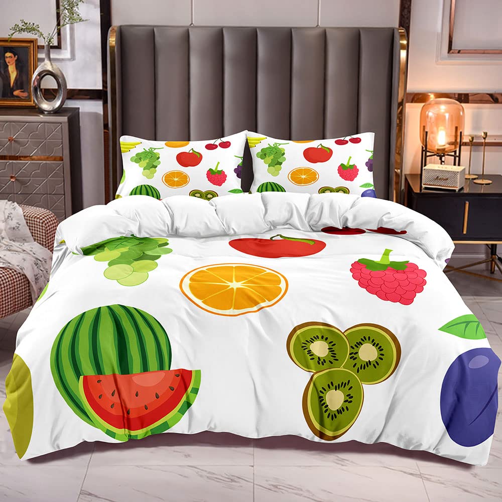 Fruit Duvet Cover Set Queen Size Microfiber Watermelon Banana Apple Pineapple Print Bedding Set Cartton Theme Small Fresh Style