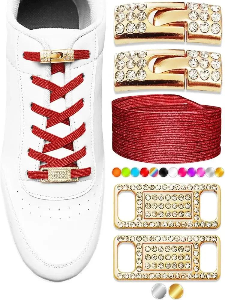 Elastic No Tie Shoe Laces Bling Diamond Cross Locks Shoelace Charms for Women Sneakers Luxury Smart Buckle AF1 Metal Shoelaces