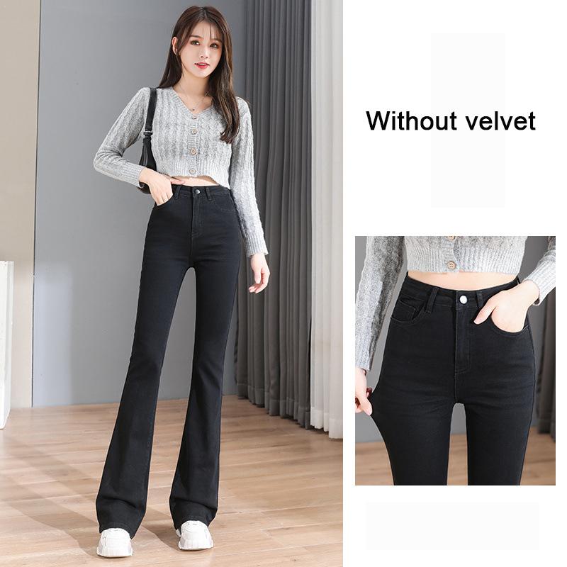 

Winter Denim Micro-lapped Pants Jeans for Women High Waist Retro Jeans Womens High Elastic Plus Size Stretch Jeans S чёрный