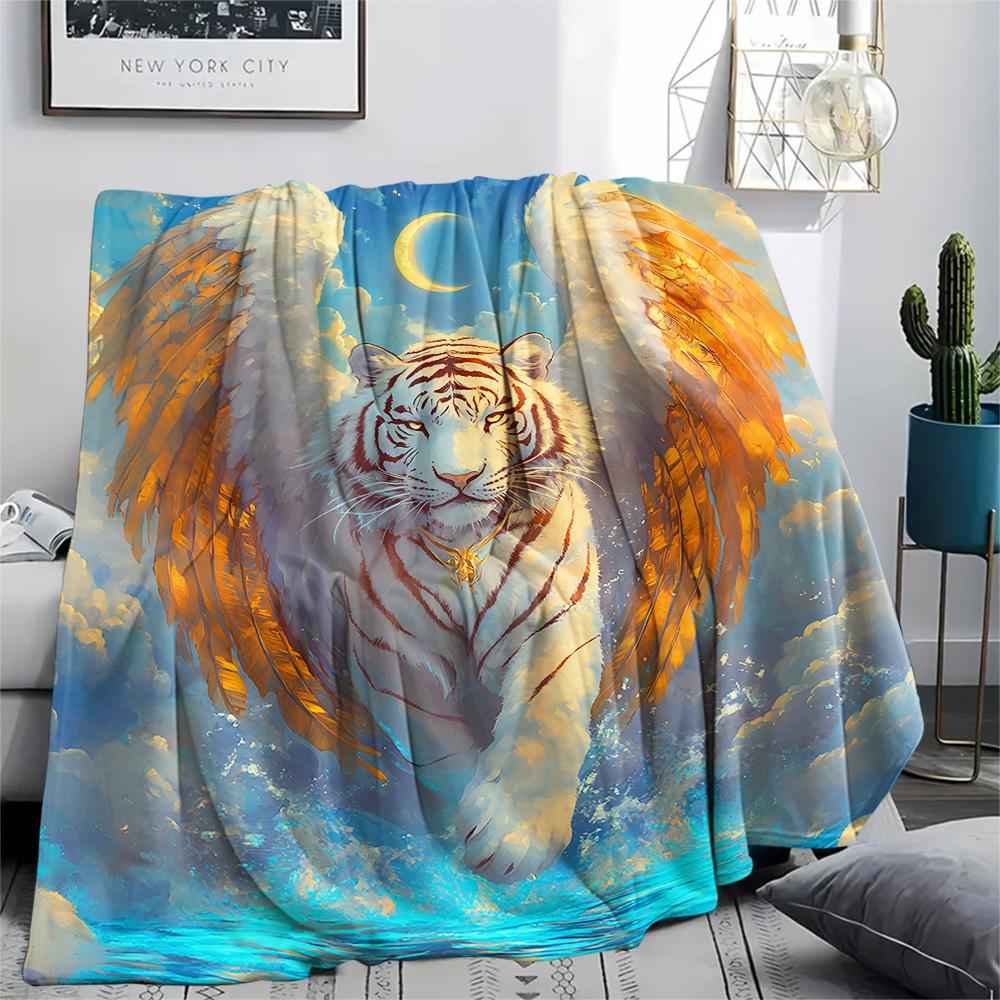 White Tiger Print Flannel Blanket, High quality Comfortable for All Seasons, Home Decor, Warmth and Comfort, Perfect for Christmas Gifts