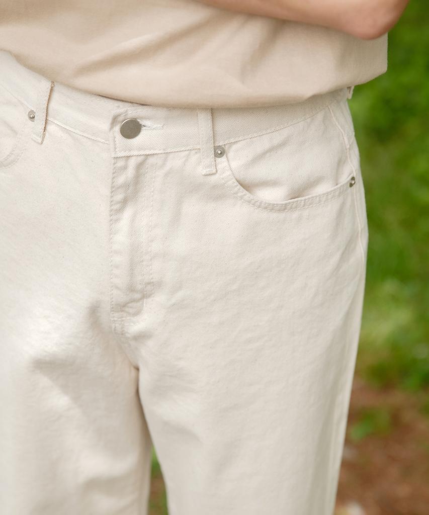 Jikeulib Beige Wide Cotton Pants With Cut Hem